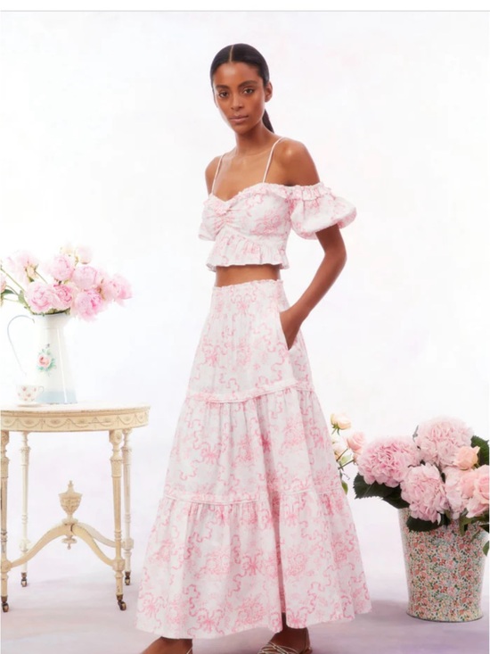 LoveShackFancy Dresses & Skirts - LoveShackFancy Pink Floral Tiered Maxi Skirt and Top